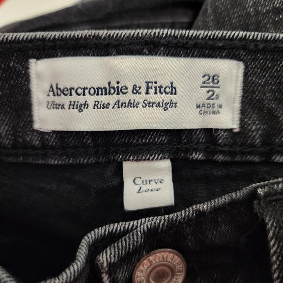 Abercrombie & Fitch Curve Love Ankle Straight Ultra High Rise Jeans 2/26R Black - Picture 7 of 8